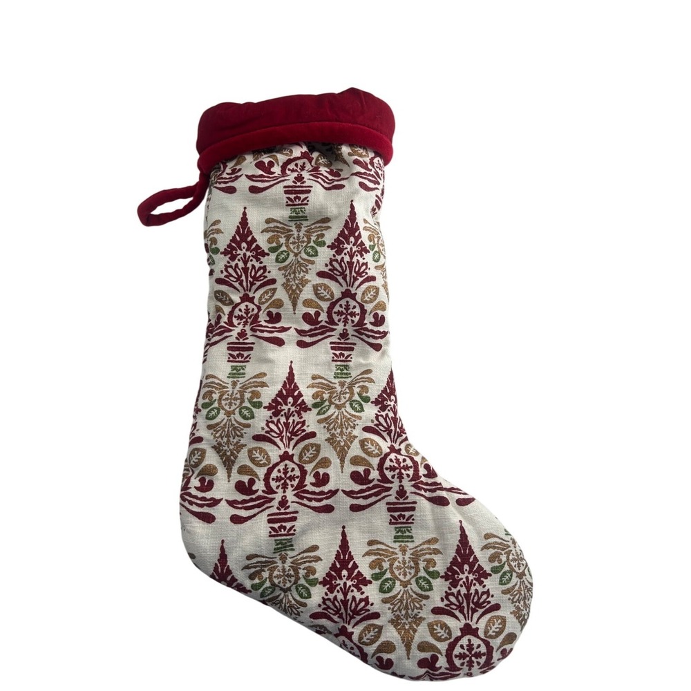 Allen Roth Christmas‎ Stocking  Elegant Red & Gold Pattern 100% Cotton 16 Inch